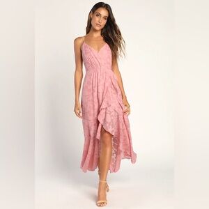 Lulus Near Your Heart Pink Burnout Floral High-Low Dress